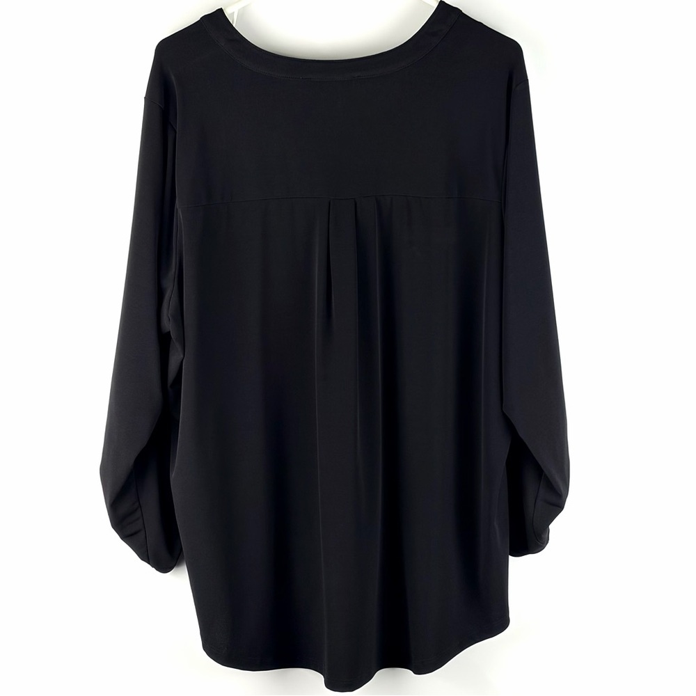 Michael Kors Black Zip Front Blouse Gold Hardware Roll Tab Sleeve 2X - Picture 3 of 12